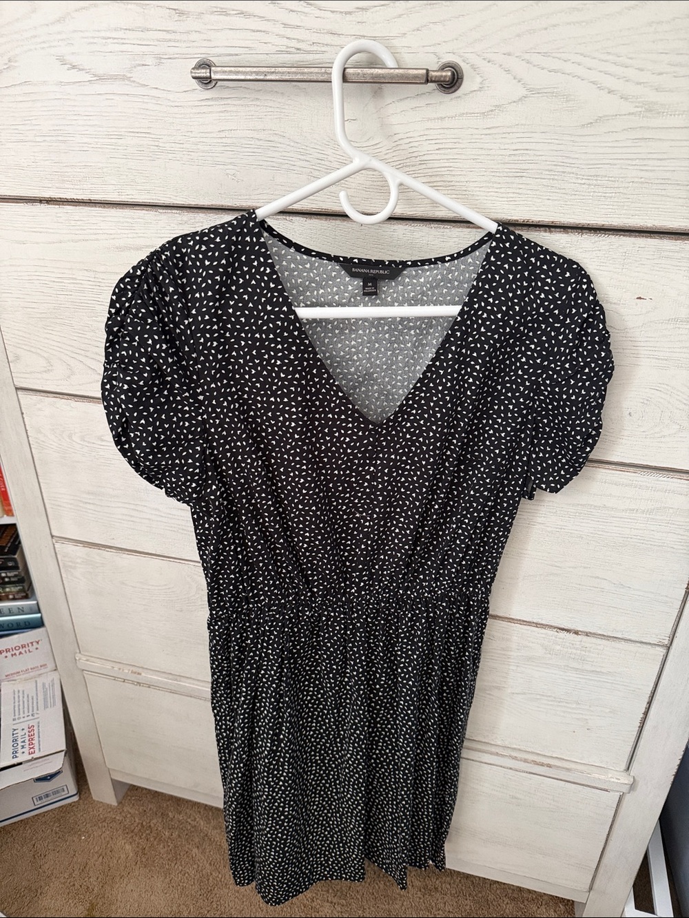 Banana Republic Black Dress with White Micro Dot Print